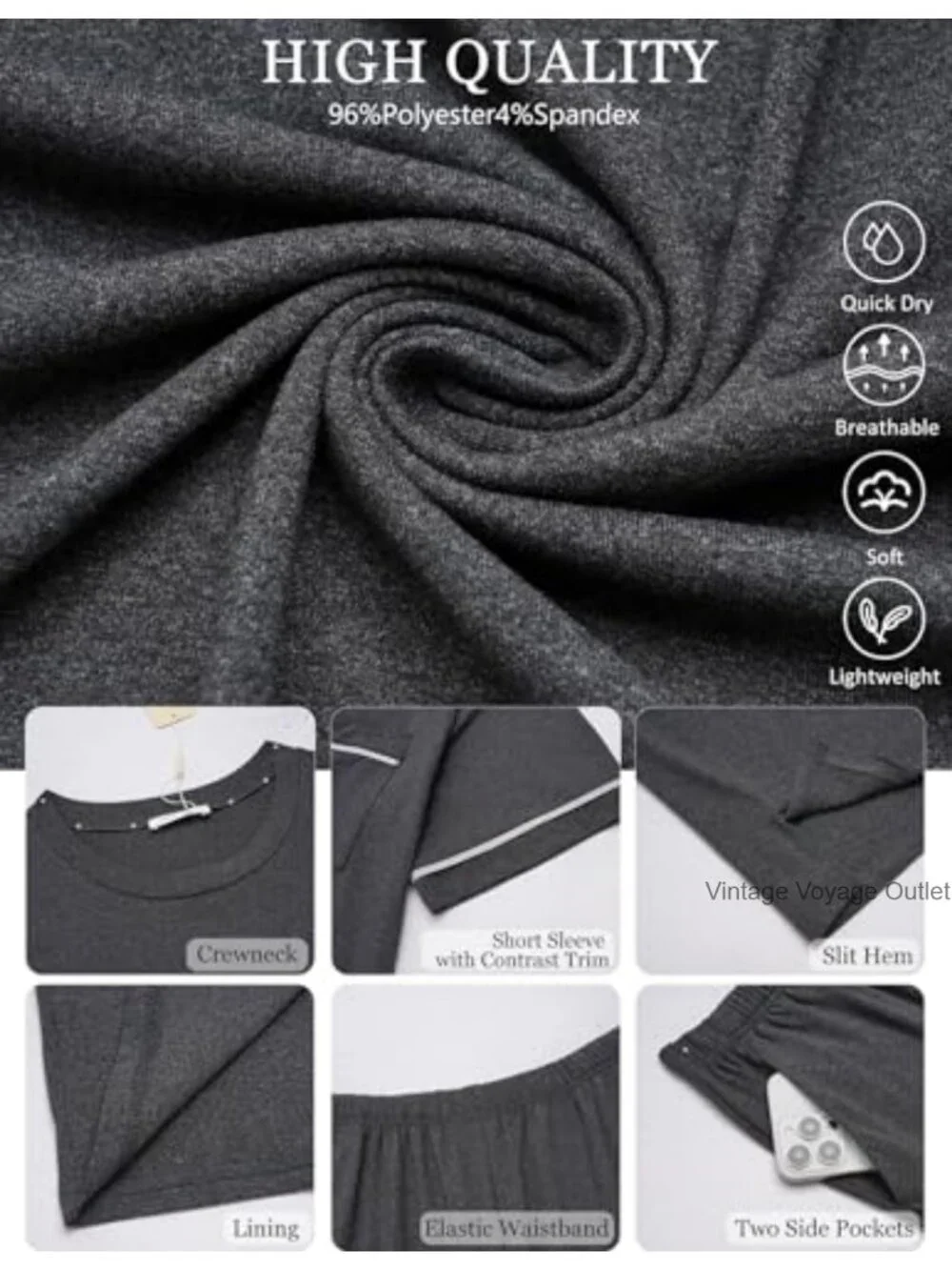 2 Piece Short Sleeve Pajama Set Crew Neck Lounge Shorts Sleepwear